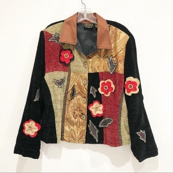 JULIA KIM Velvet Patched Jacket L - Picture 2 of 8